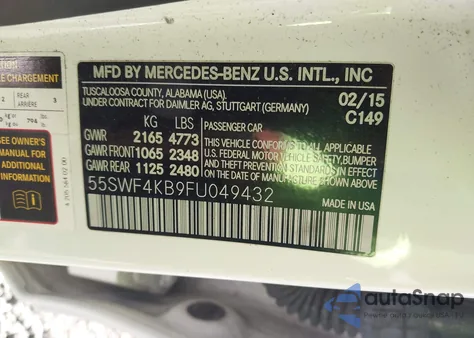 2015 Mercedes-Benz C 300 Luxury 4Matic из США, поврежденный, VIN 55SWF4KB9FU049432